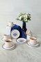 Hermia Juego de Tazas de Té y Platillos Blanco y Azul Marino (12 Piezas)
